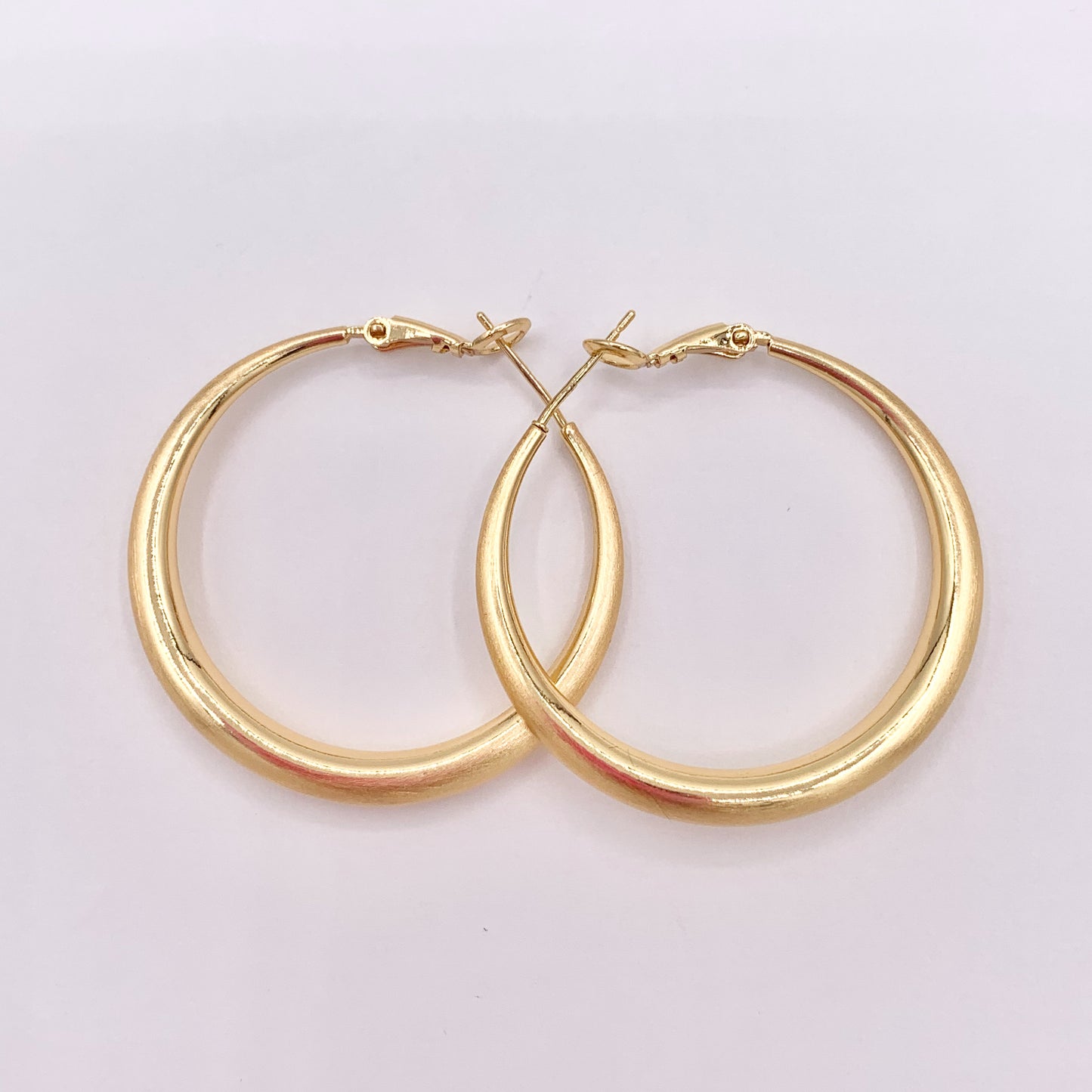 Real Gold 18K Brushed Circle Puffy Earring Hoops 2 Sizes Available 3 PAIRS