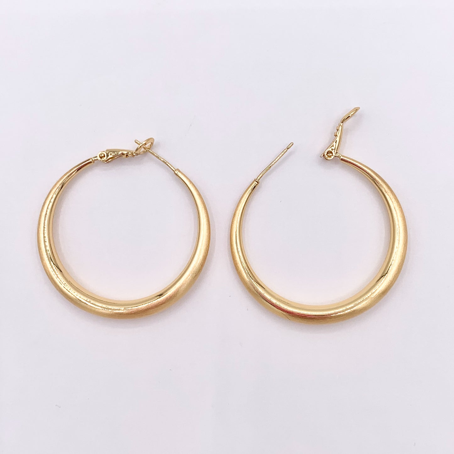 Real Gold 18K Brushed Circle Puffy Earring Hoops 2 Sizes Available 3 PAIRS