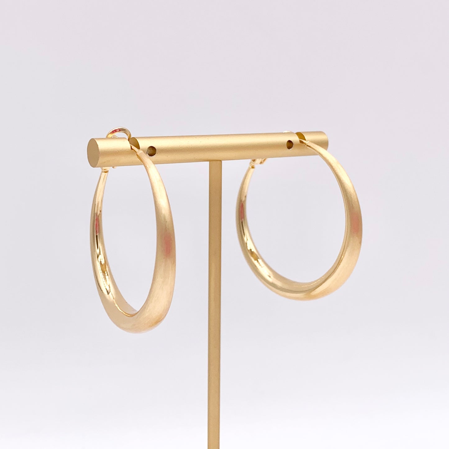 Real Gold 18K Brushed Circle Puffy Earring Hoops 2 Sizes Available 3 PAIRS