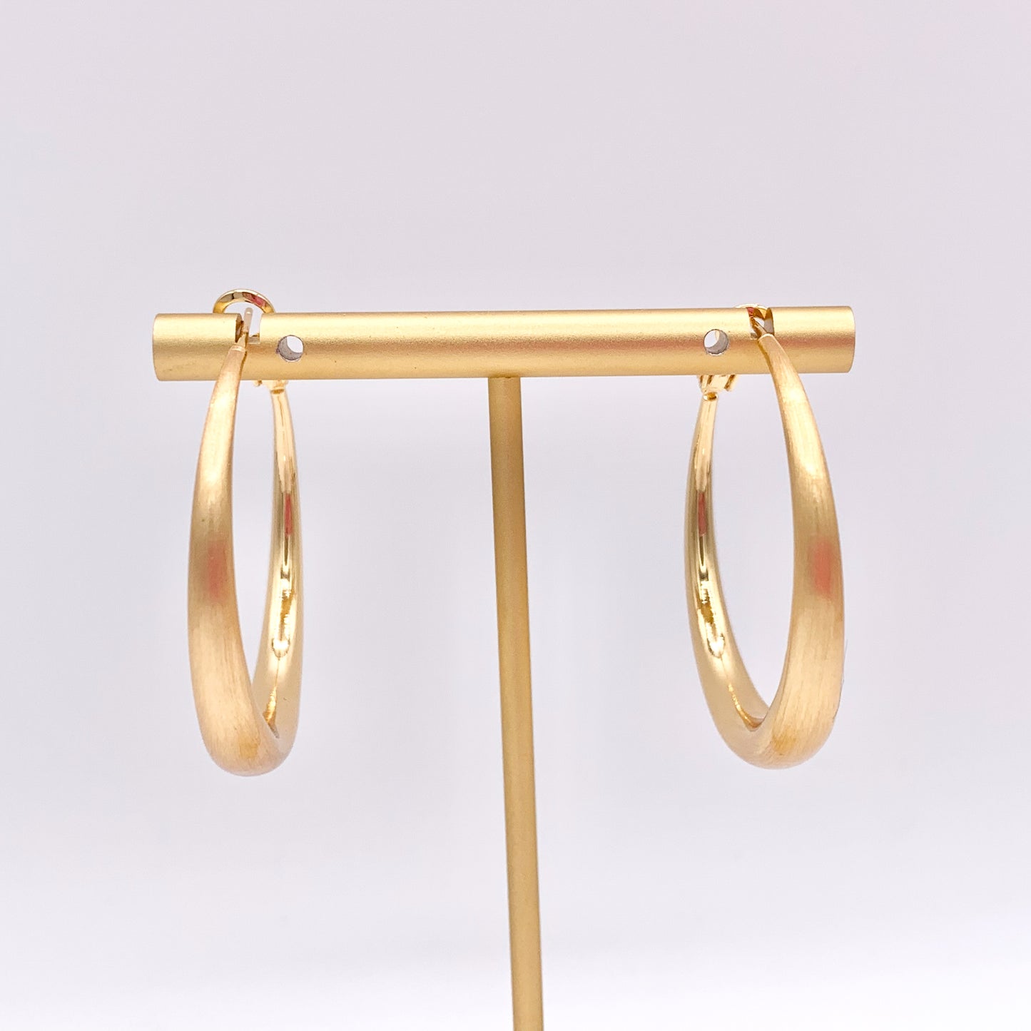 Real Gold 18K Brushed Circle Puffy Earring Hoops 2 Sizes Available 3 PAIRS