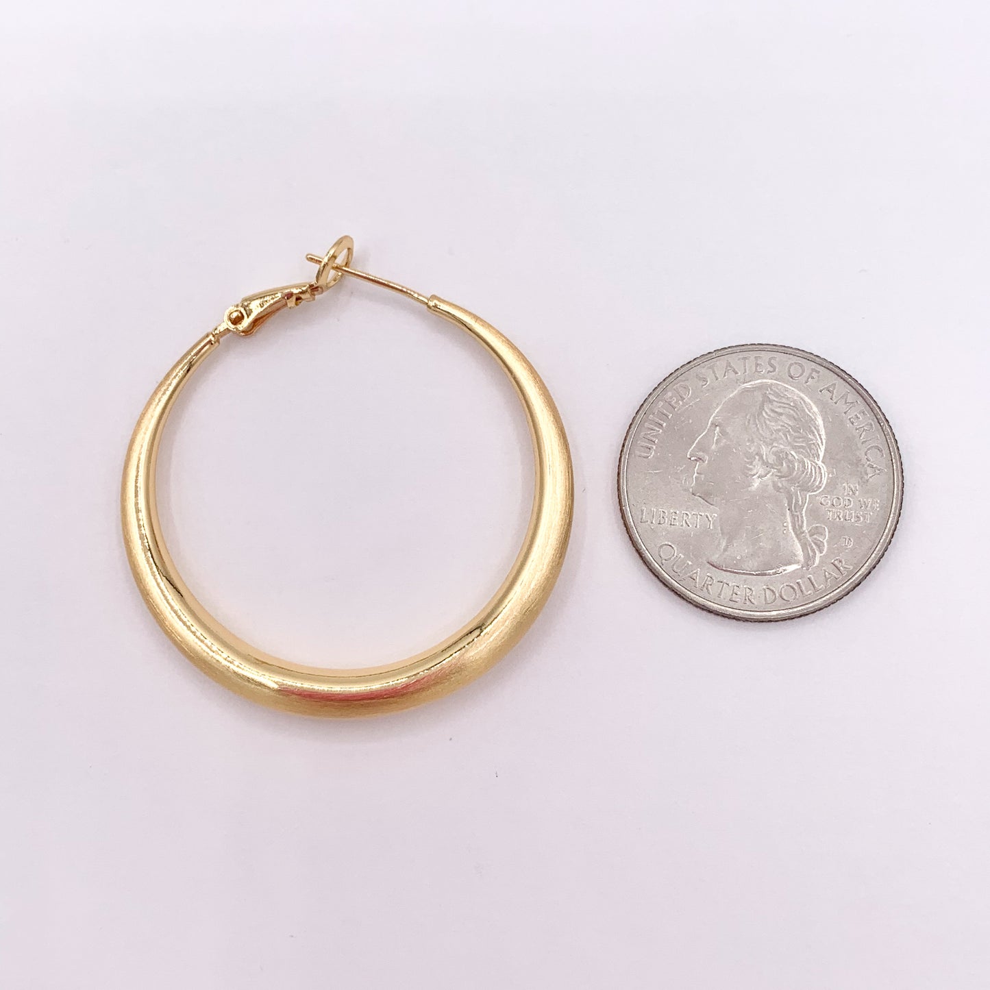 Real Gold 18K Brushed Circle Puffy Earring Hoops 2 Sizes Available 3 PAIRS