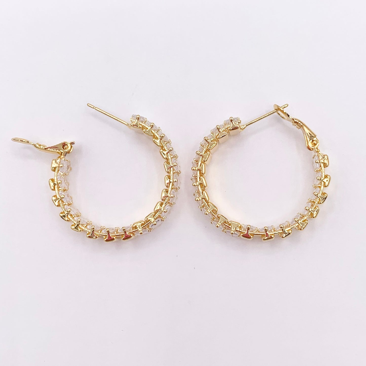 Baguette Earring Hoops in CZ Pave Real Gold 18K Over Copper 3 PAIRS