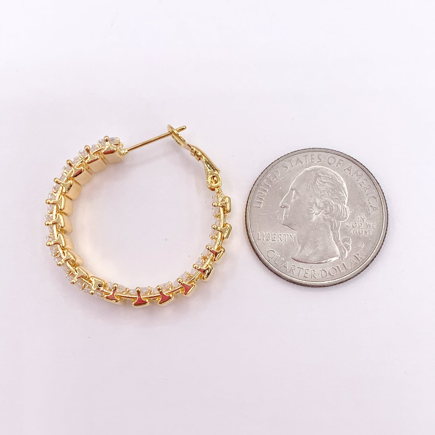 Baguette Earring Hoops in CZ Pave Real Gold 18K Over Copper 3 PAIRS