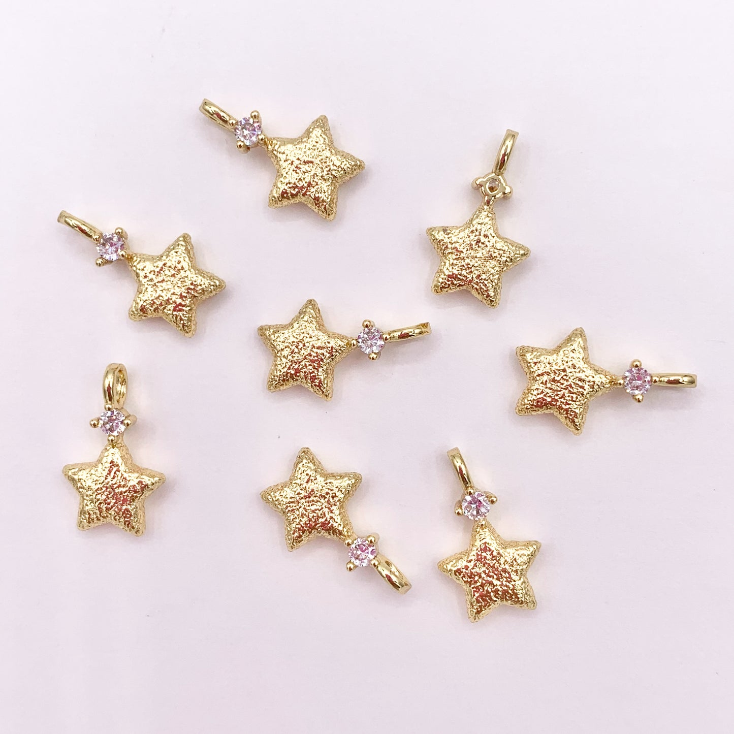 CZ Pave Tiny Star Charm in Real Gold 18K Plated Brass 12 PCS
