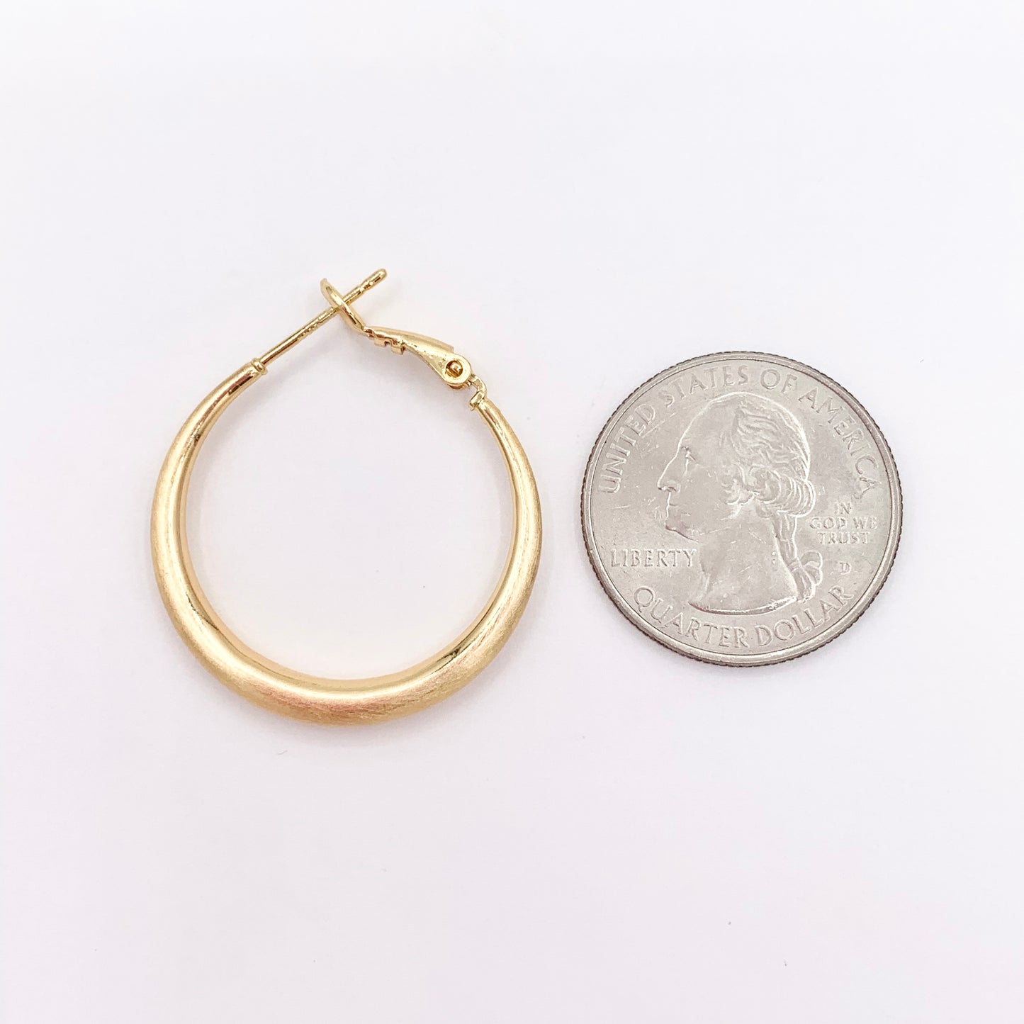 Real Gold 18K Brushed Circle Puffy Earring Hoops 2 Sizes Available 3 PAIRS