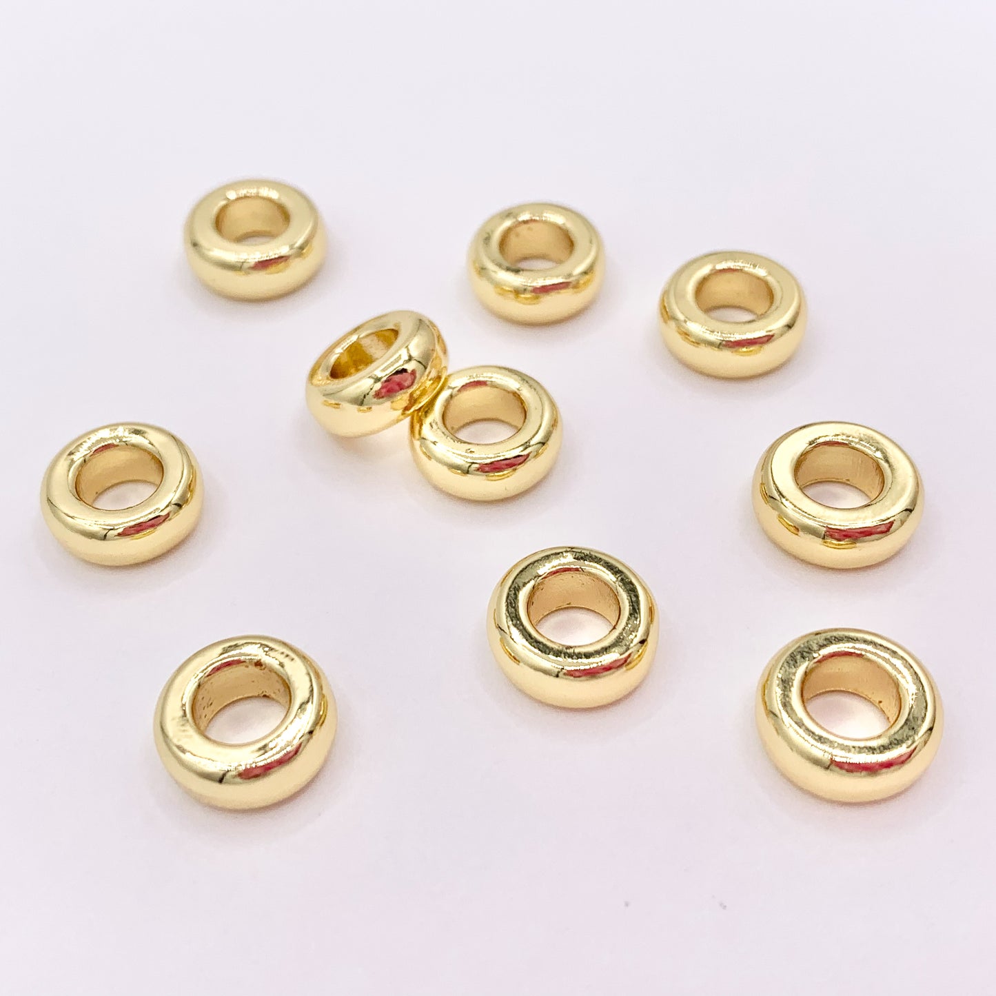 4x10mm Large Hole Rondelle Spacer Beads in Real 18K Gold Plated Over Brass 10 PCS