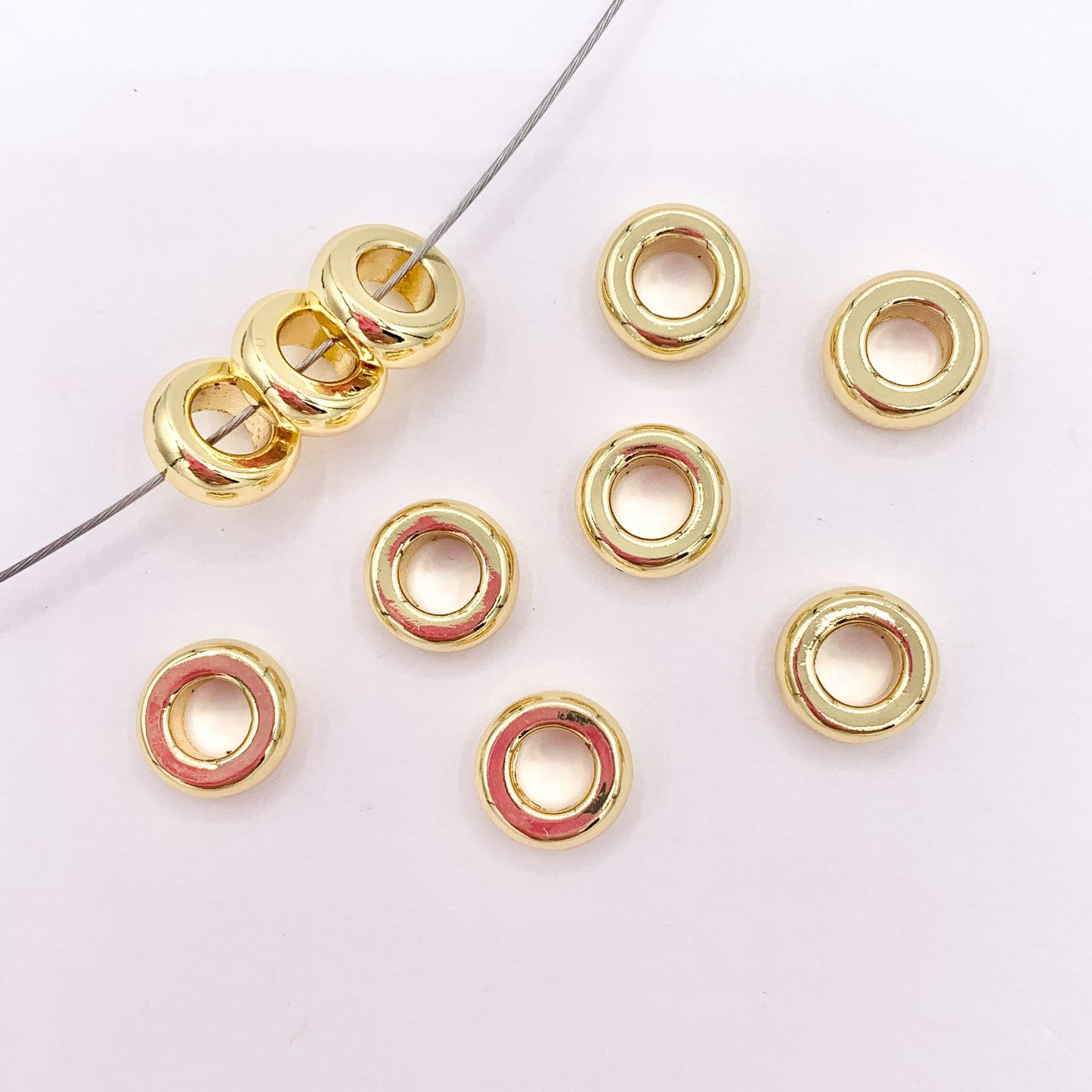 4x10mm Large Hole Rondelle Spacer Beads in Real 18K Gold Plated Over Brass 10 PCS