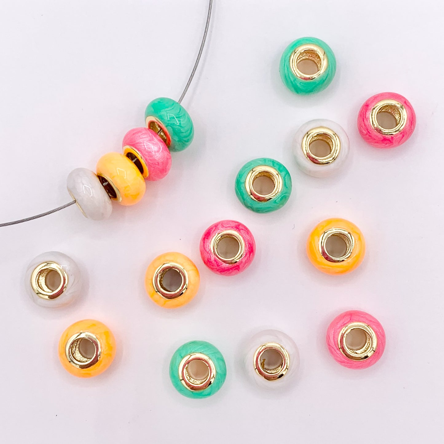 5x11mm Large Hole Rondelle Colorful Acetate Spacer Beads in Real 18K Gold Plated Over Brass 8 PCS