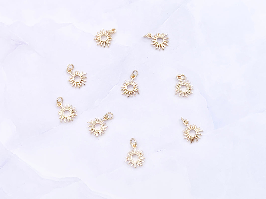 Tiny Cute Sunburst Sun Burst Charms plated in 18K Gold Copper Base 10 pcs