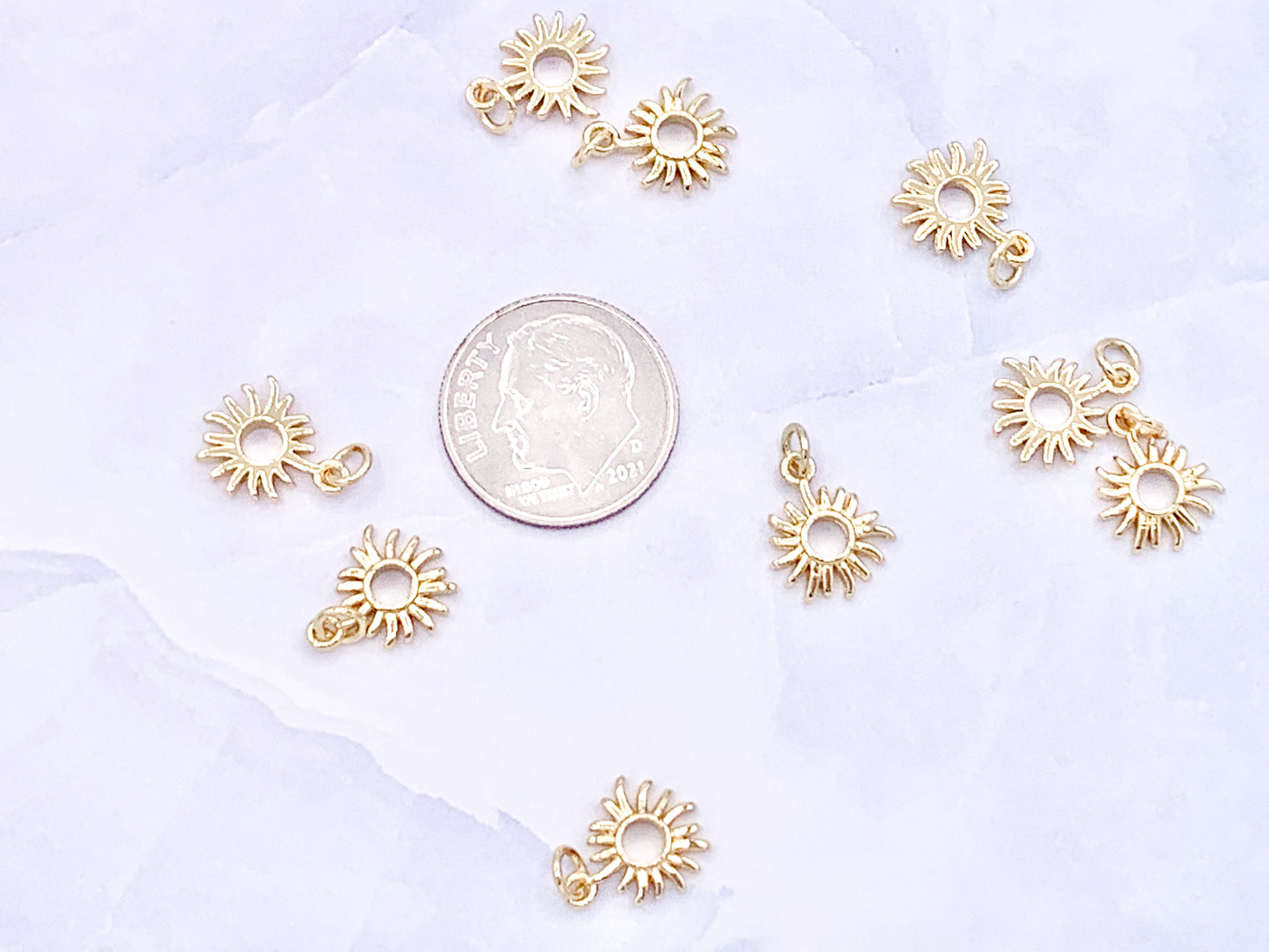 Tiny Cute Sunburst Sun Burst Charms plated in 18K Gold Copper Base 10 pcs