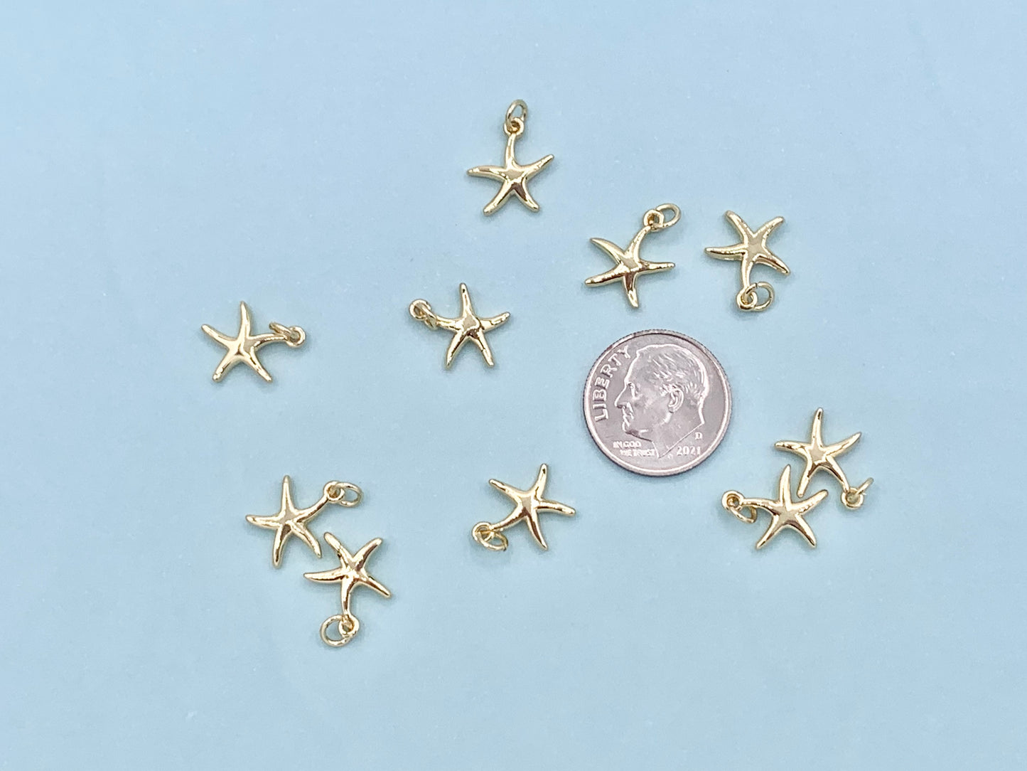 Tiny Cute Starfish Charms plated in 18K Gold Copper Base 10 pcs