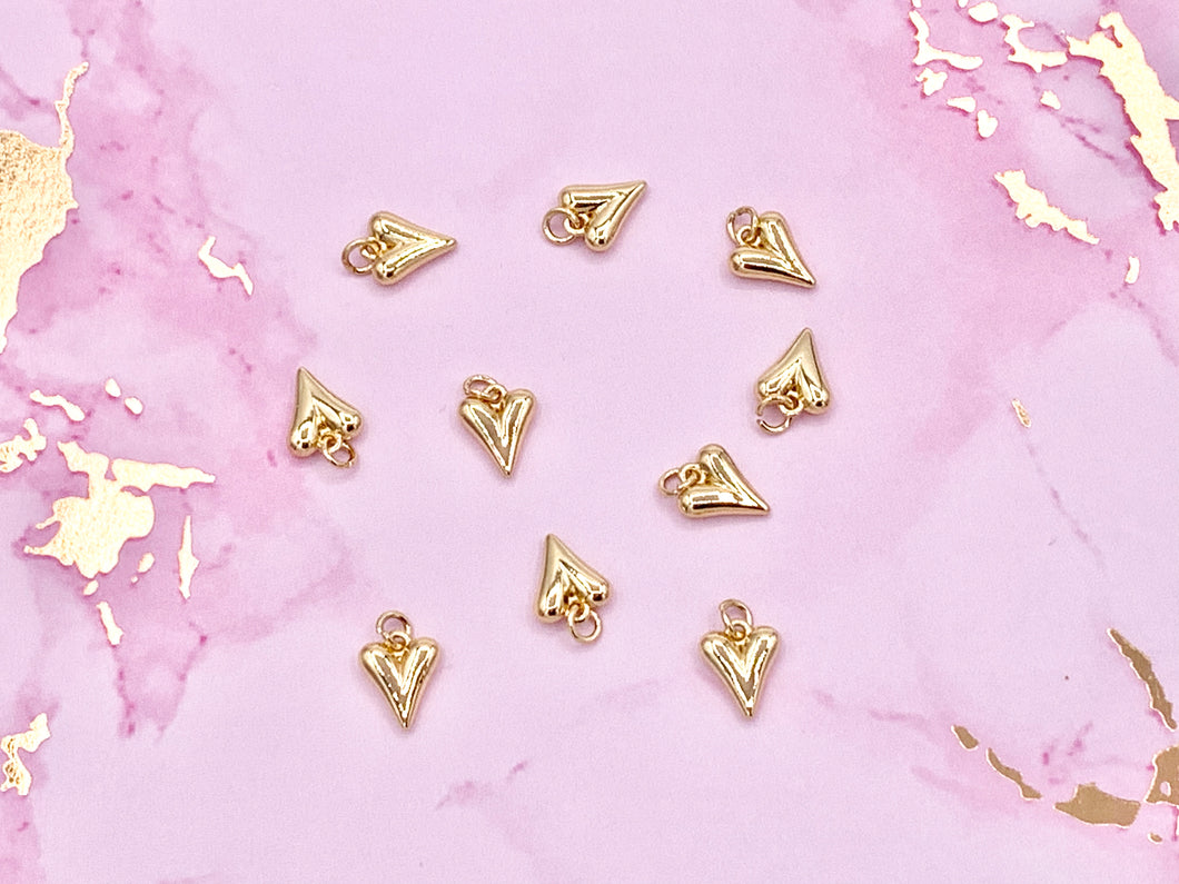 Tiny Cute Heart Charms plated in 18K Gold Copper Base 10 pcs