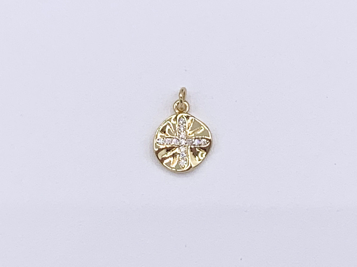 Cute Wavy Cross Coin Charms in CZ Pave plated in 18K Gold Copper Base 10pcs