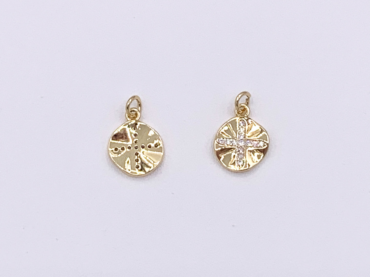 Cute Wavy Cross Coin Charms in CZ Pave plated in 18K Gold Copper Base 10pcs