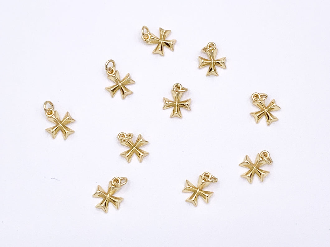 Tiny Cute Cross Religious Charms plated in 18K Gold Copper Base 10pcs