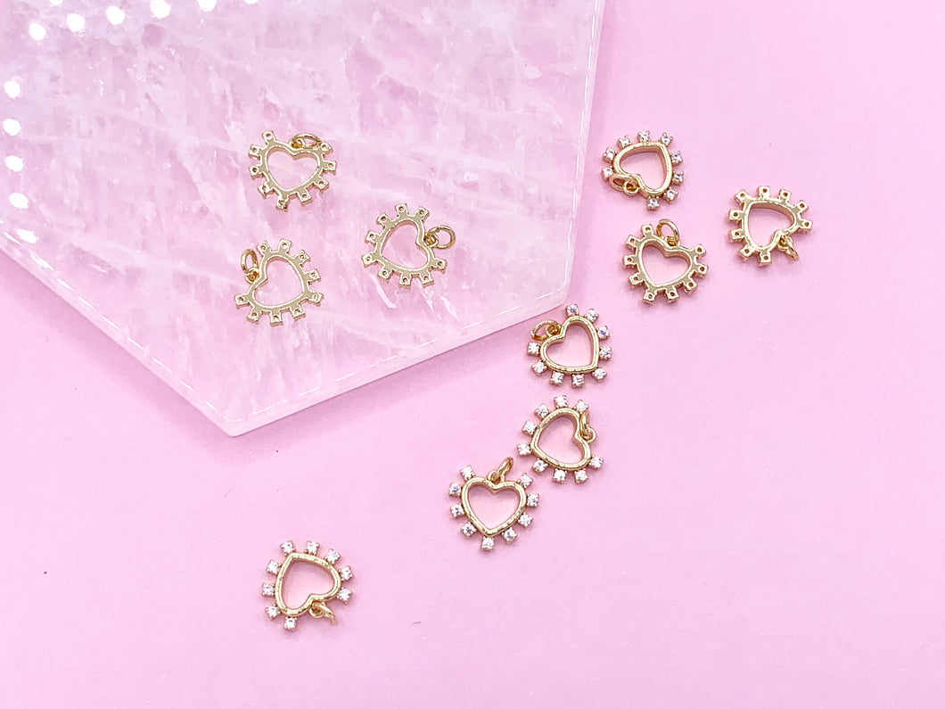 Cute Heart Charms in CZ Pave plated in 18K Gold Copper Base 10pcs