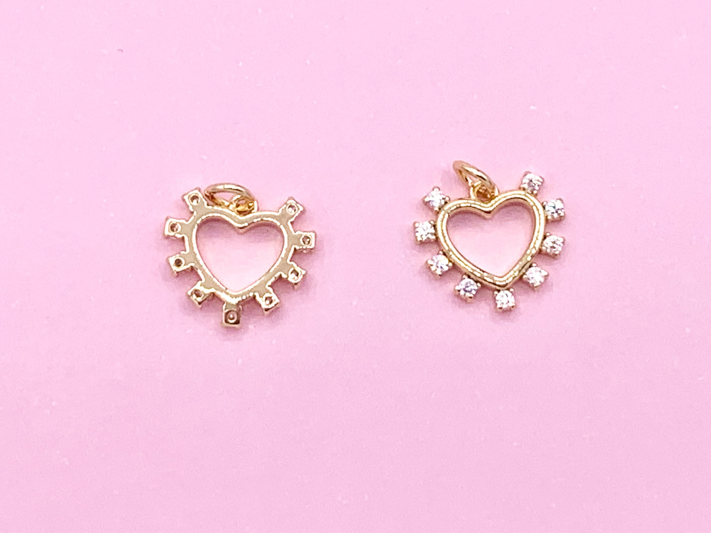 Cute Heart Charms in CZ Pave plated in 18K Gold Copper Base 10pcs