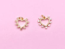 Load image into Gallery viewer, Cute Heart Charms in CZ Pave plated in 18K Gold Copper Base 10pcs
