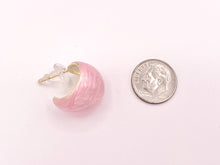 Load image into Gallery viewer, High Polished Acetate Pink White Shell Feel Earring Huggies in 18K Gold plated Copper 3 pairs
