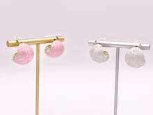 Load image into Gallery viewer, High Polished Acetate Pink White Shell Feel Earring Huggies in 18K Gold plated Copper 3 pairs
