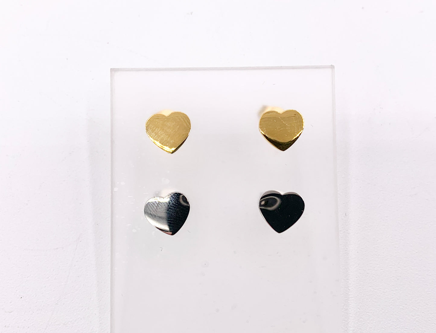 Stainless Steel Heart Round Solitaire Earring Studs in 18K Gold/Silver plated Stainless Steel 5 pairs