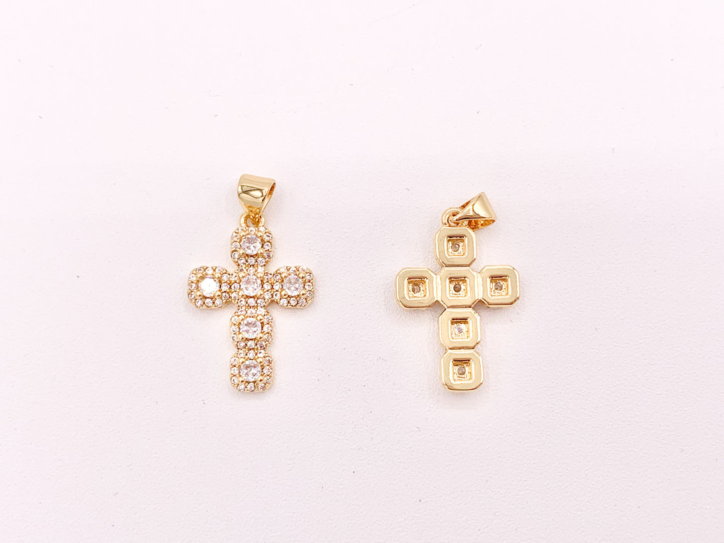 Whimsical Gold Cross Pendants with Beautiful CZ Pave in 18K Gold Silver plated Copper 5 pcs