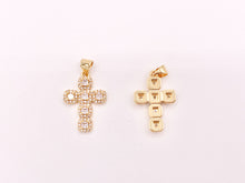 Load image into Gallery viewer, Whimsical Gold Cross Pendants with Beautiful CZ Pave in 18K Gold Silver plated Copper 5 pcs
