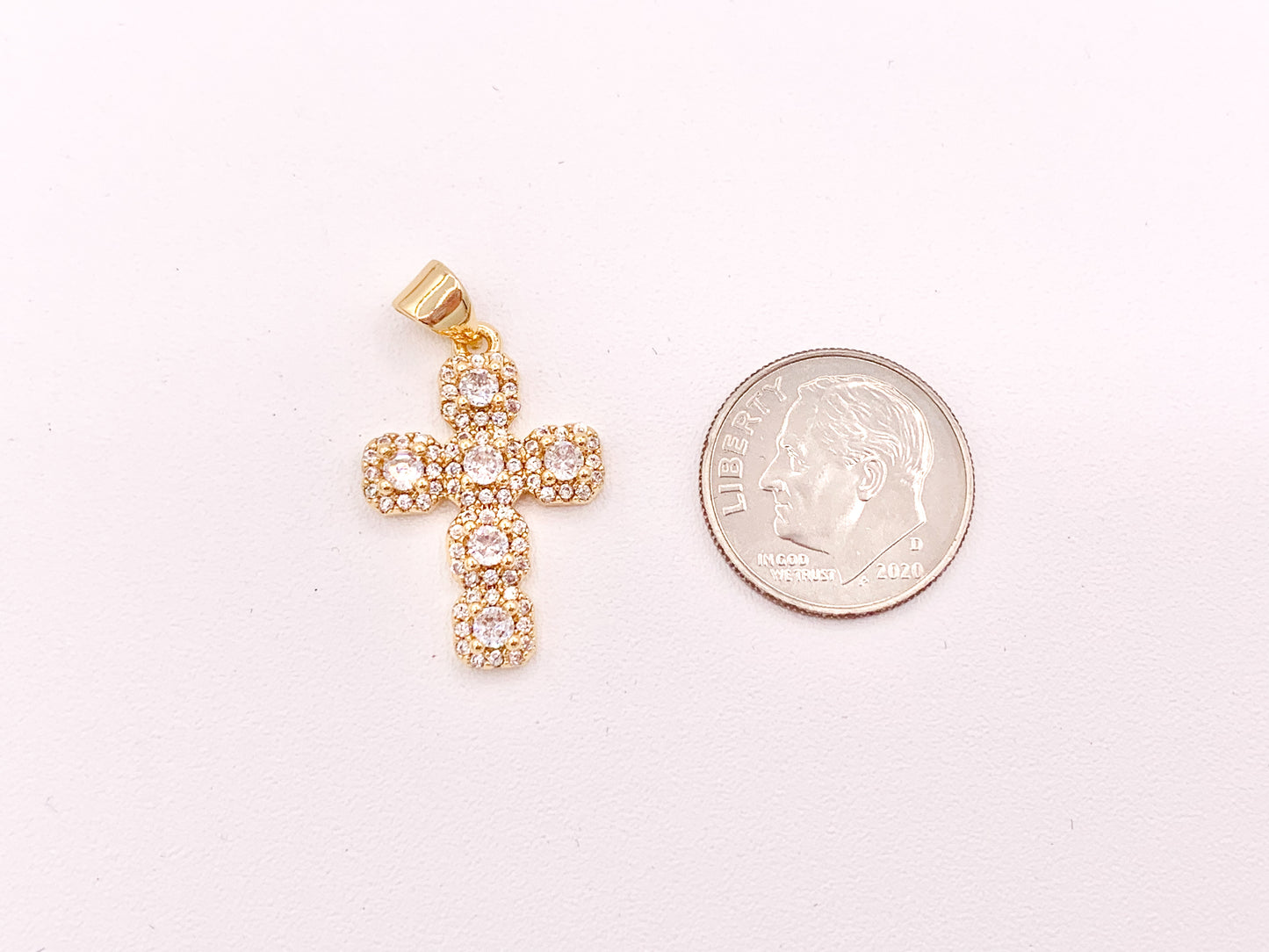 Whimsical Gold Cross Pendants with Beautiful CZ Pave in 18K Gold Silver plated Copper 5 pcs