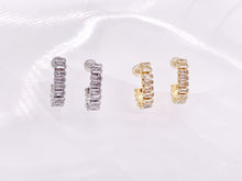 Load image into Gallery viewer, Trendsetting Unique Curve Link CZ Pave Baguette Hoop Earrings in 18K Gold or Silver Plated Copper 4 pairs
