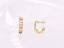 Load image into Gallery viewer, Trendsetting Unique Curve Link CZ Pave Baguette Hoop Earrings in 18K Gold or Silver Plated Copper 4 pairs
