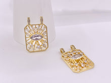 Load image into Gallery viewer, Eye Catching Evil Eye Designed Rectangle Pendants with CZ Pave in 18K Gold Plated Copper 5 pcs
