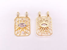 Load image into Gallery viewer, Eye Catching Evil Eye Designed Rectangle Pendants with CZ Pave in 18K Gold Plated Copper 5 pcs
