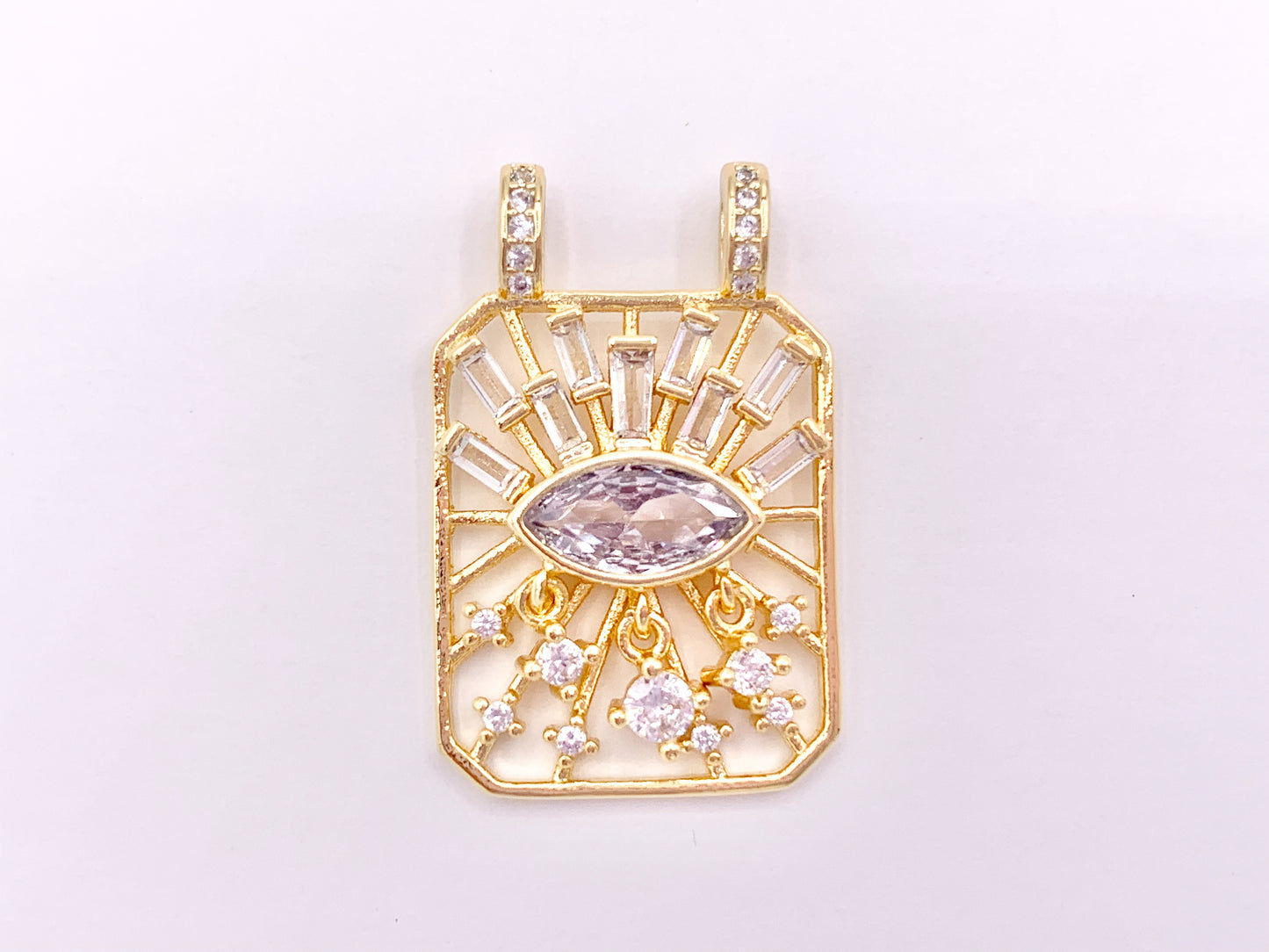 Eye Catching Evil Eye Designed Rectangle Pendants with CZ Pave in 18K Gold Plated Copper 5 pcs