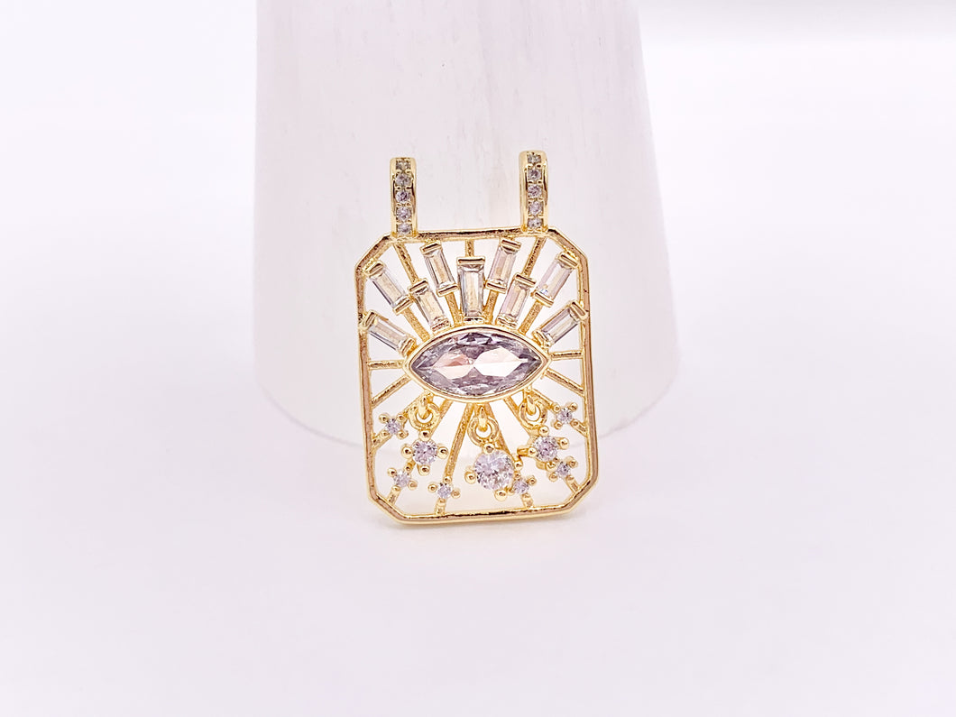 Eye Catching Evil Eye Designed Rectangle Pendants with CZ Pave in 18K Gold Plated Copper 5 pcs