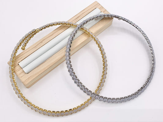 Emerald Cut Tennis Choker Flexible 18K Gold/Platinum Plated Minimalist Fancy Baguette Emerald Tennis Choker 2pcs