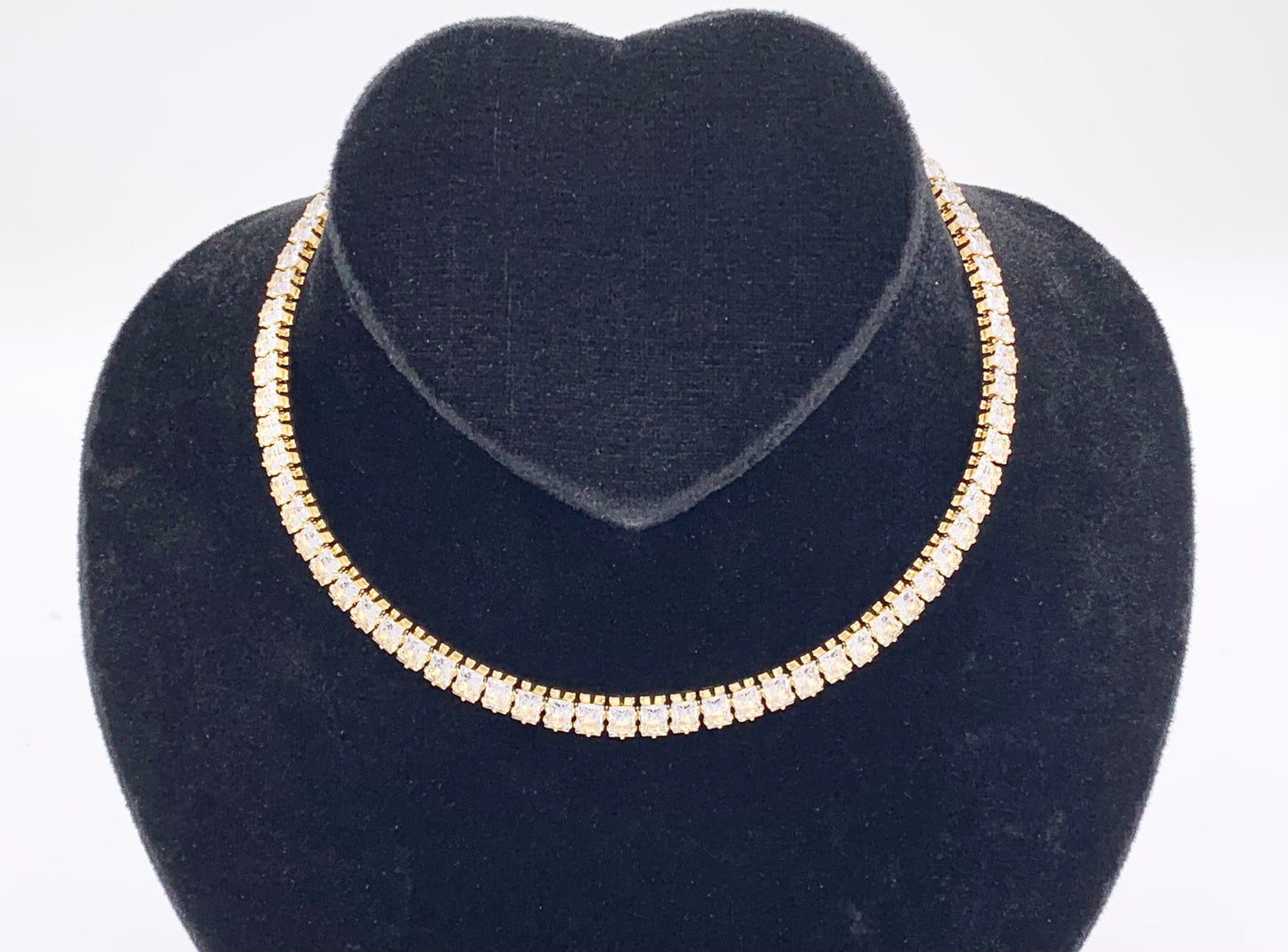 Emerald Cut Tennis Choker Flexible 18K Gold/Platinum Plated Minimalist Fancy Baguette Emerald Tennis Choker 2pcs