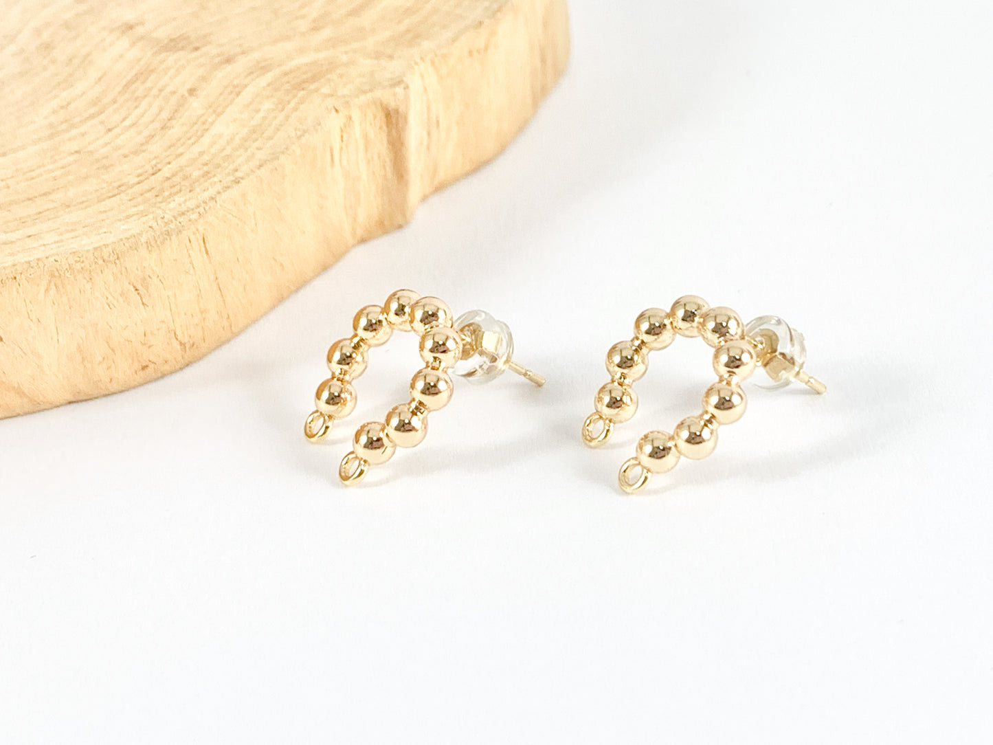 Beaded Curved Earring Findings Component with Two Loops in 18K Gold plated Copper 5 pairs