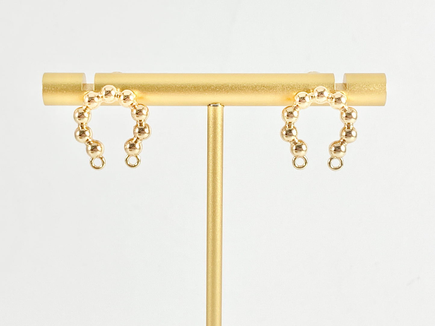 Beaded Curved Earring Findings Component with Two Loops in 18K Gold plated Copper 5 pairs