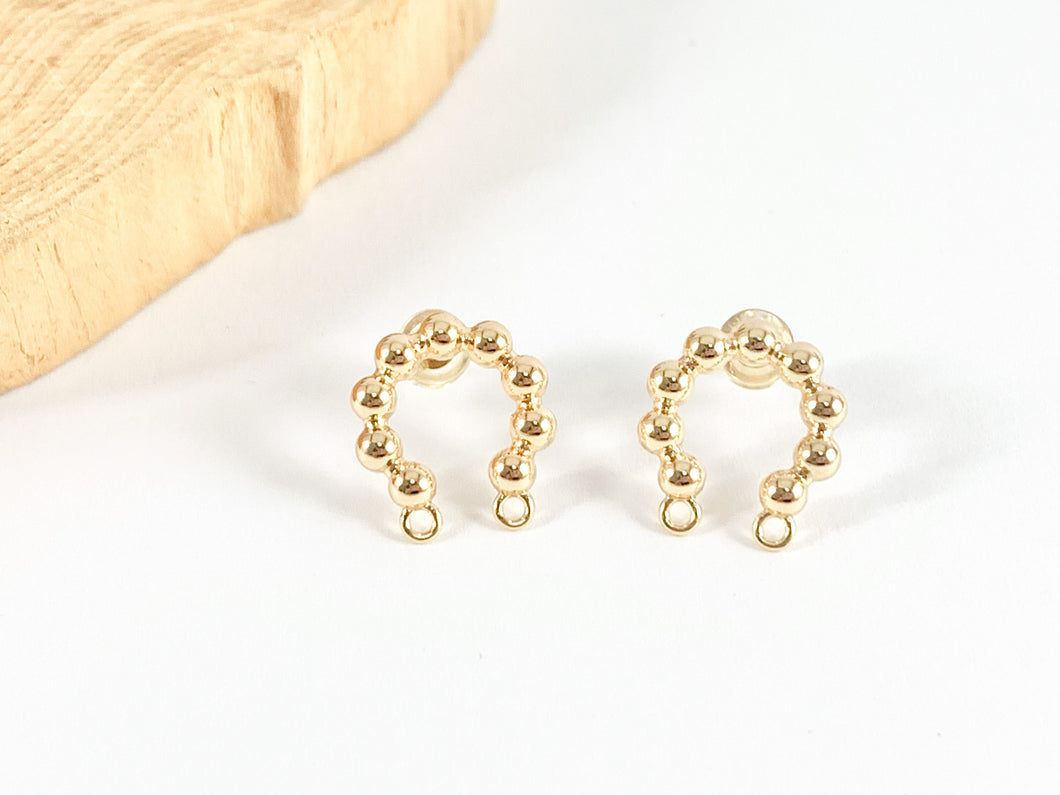 Beaded Curved Earring Findings Component with Two Loops in 18K Gold plated Copper 5 pairs