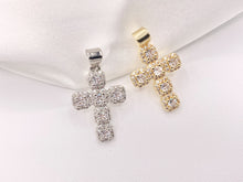 Load image into Gallery viewer, Whimsical Gold Cross Pendants with Beautiful CZ Pave in 18K Gold Silver plated Copper 5 pcs
