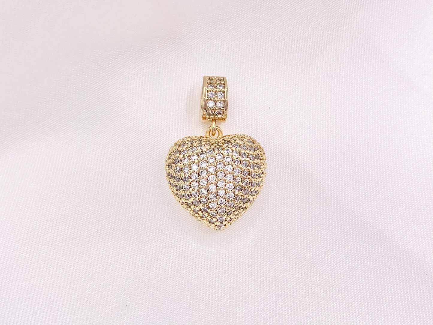 Bold Statement Heart Pendant Charms Rhinestone CZ Pave Designed in 18K Gold or Silver Plated Copper 4 pcs