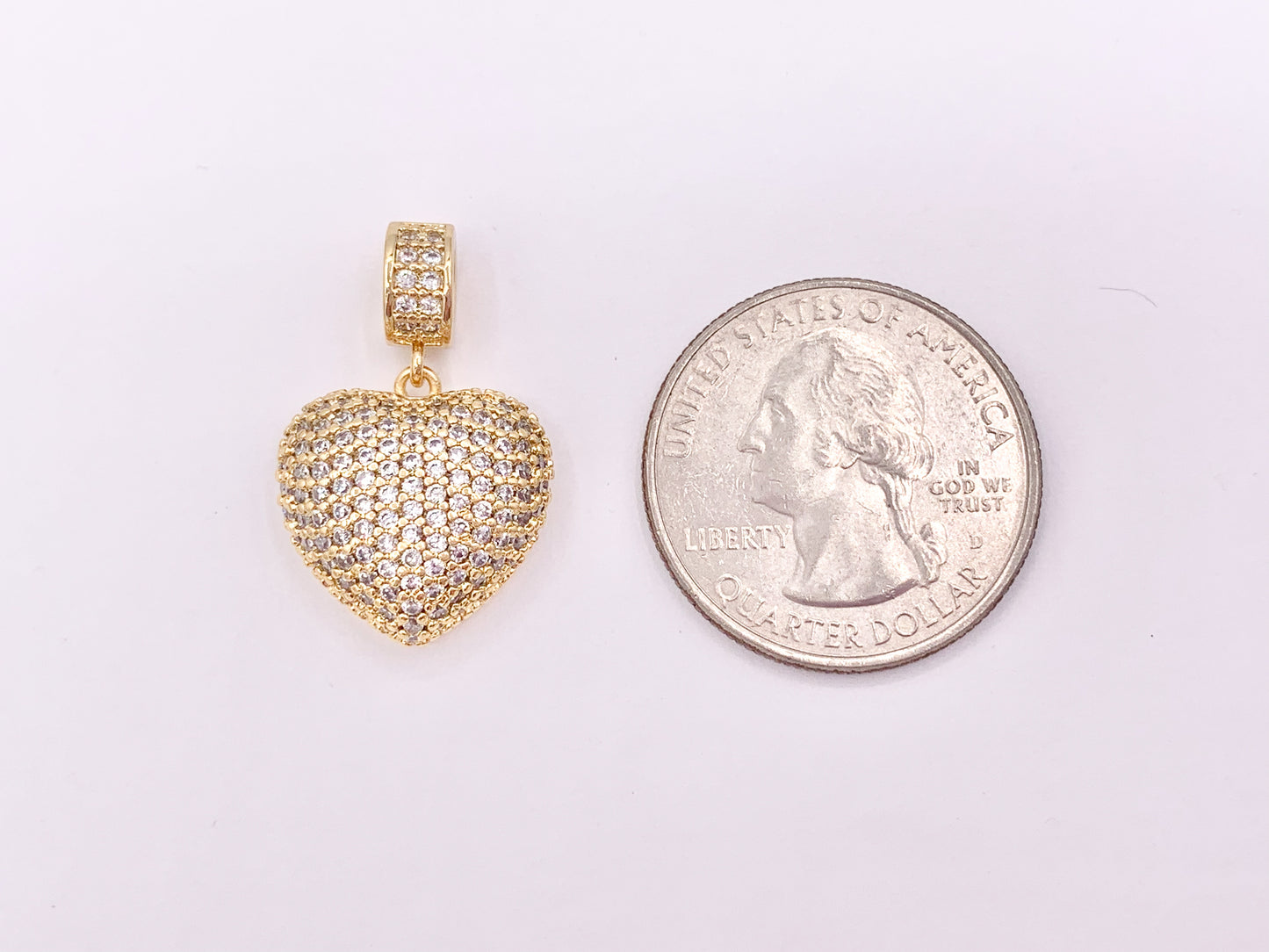 Bold Statement Heart Pendant Charms Rhinestone CZ Pave Designed in 18K Gold or Silver Plated Copper 4 pcs