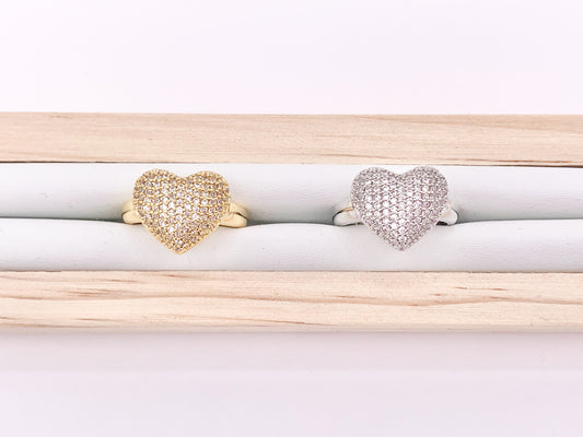 Bold Statement Heart Adjustable Rings in Rhinestone CZ Pave Designed in 18K Gold or Silver Plated Copper 4pcs