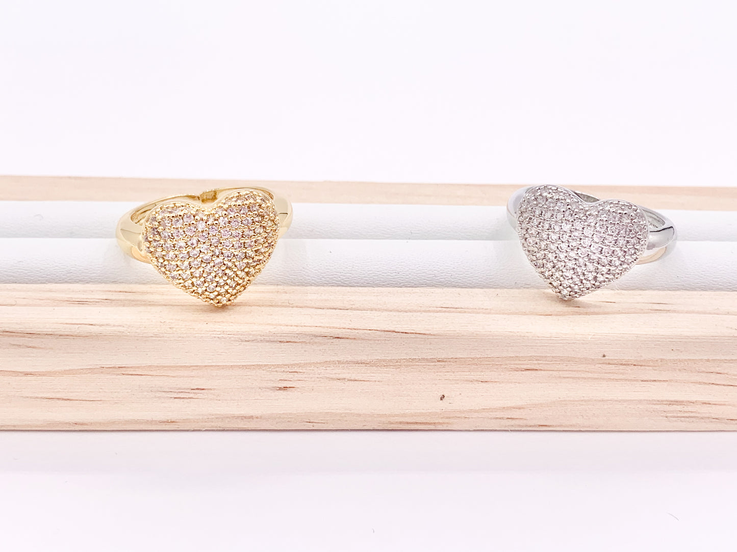 Bold Statement Heart Adjustable Rings in Rhinestone CZ Pave Designed in 18K Gold or Silver Plated Copper 4pcs