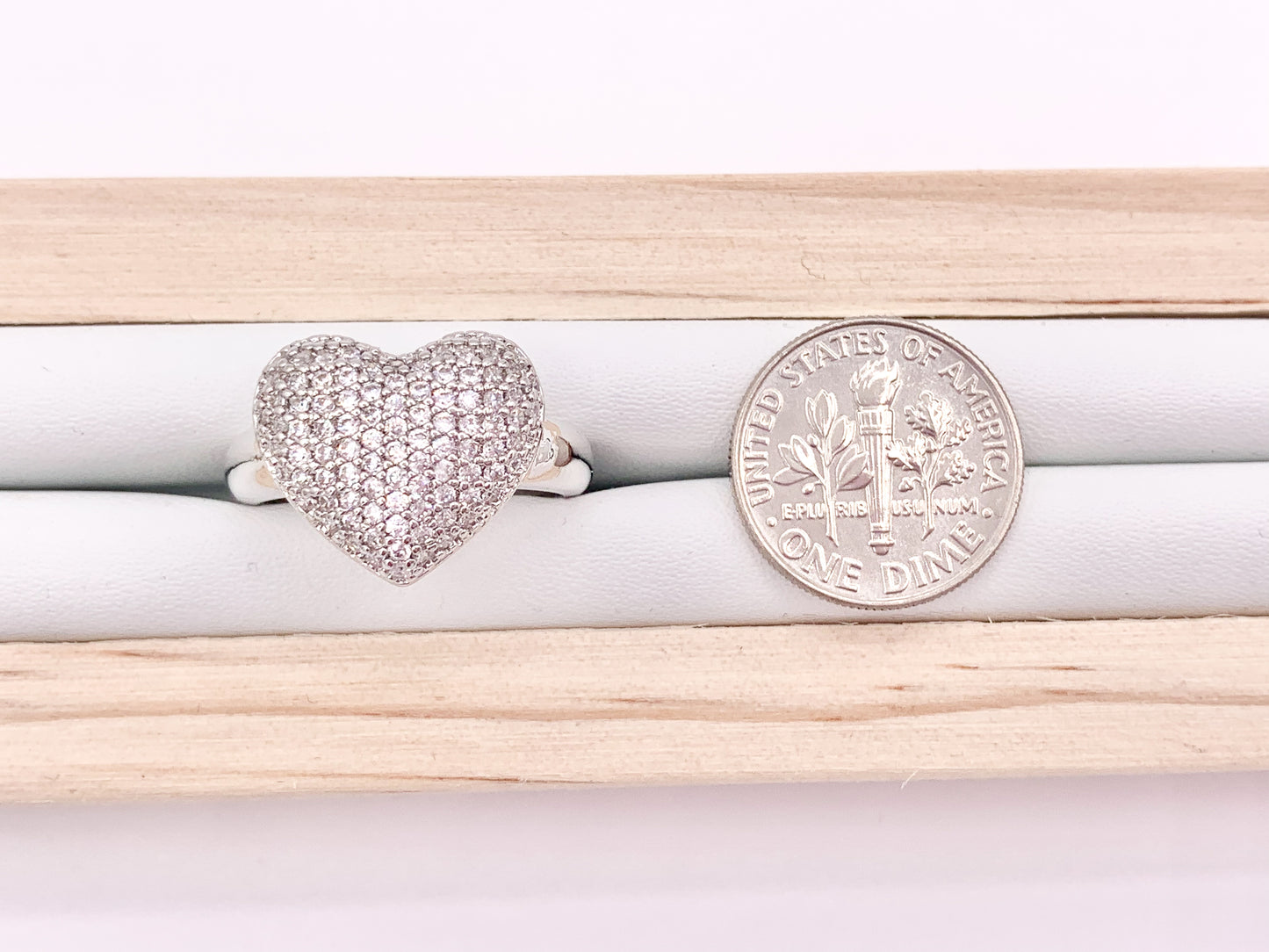 Bold Statement Heart Adjustable Rings in Rhinestone CZ Pave Designed in 18K Gold or Silver Plated Copper 4pcs