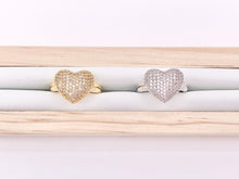 Cargar imagen en el visor de la galería, Anillos ajustables con forma de corazón llamativos en pavé de circonita cúbica con diamantes de imitación diseñados en oro de 18 quilates o cobre chapado en plata, 4 piezas
