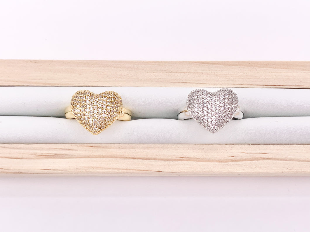 Bold Statement Heart Adjustable Rings in Rhinestone CZ Pave Designed in 18K Gold or Silver Plated Copper 4pcs