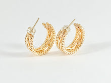 Load image into Gallery viewer, Delicately Braided Twisted Earring Hoops in 18K Gold Plated Copper 3 pairs
