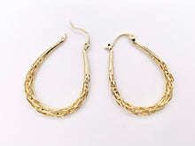 Load image into Gallery viewer, Real 18K Gold Plated Twisted Braided Teardrop Hoop Latch Back Earring Over Copper 3 pairs
