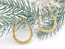 Load image into Gallery viewer, Real 18K Gold Plated Twisted Braided Teardrop Hoop Latch Back Earring Over Copper 3 pairs
